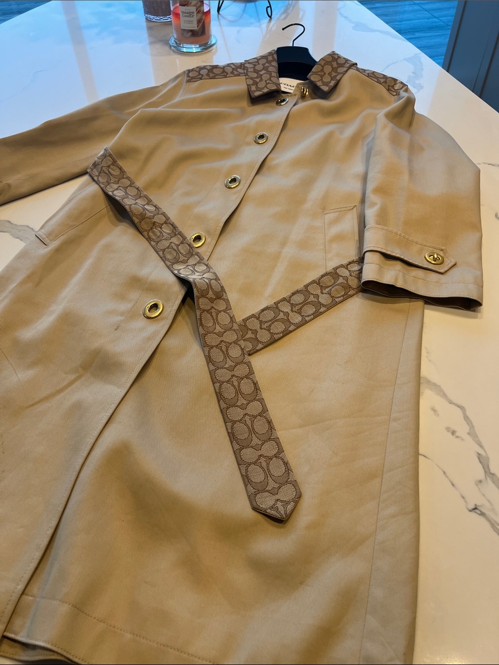 Coach Woman’s Tan Trench Coat with Signature Trim
